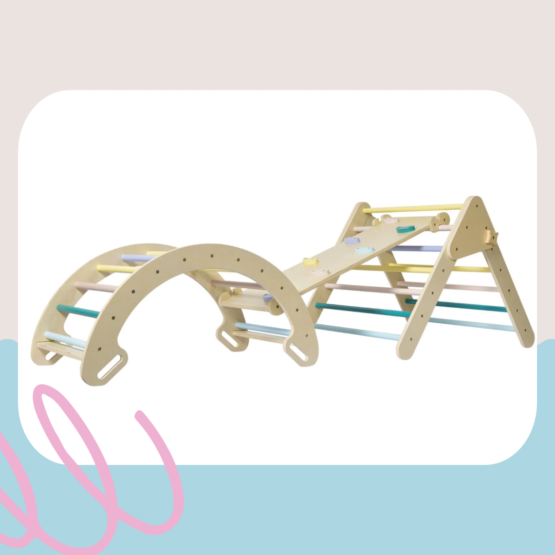 Pastel Pikler set /Montessori climbing set UAE/Pikler triangle set /wooden climbing toys /Toddler activity set