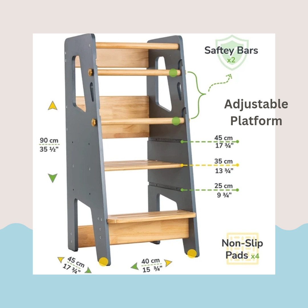Natural Wood White Adjustable Learning Tower