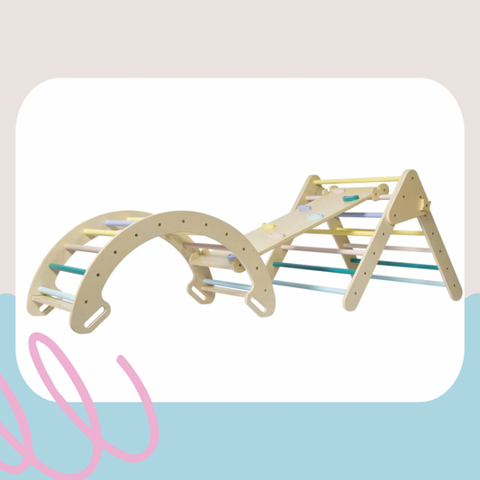 Pastel Pikler set /Montessori climbing set UAE/Pikler triangle set /wooden climbing toys /Toddler activity set